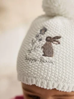 Next Cream Baby Embroidered Bunny Character Hat (0mths-2yrs)^ Hats & Scratch Mitts|Newborn Accessories