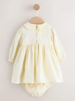 Online Next Cream Baby Embroidered Long Sleeve Dress and Knickers Set 2 Piece (0mths-2yrs)