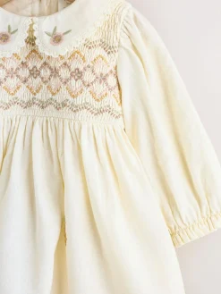 Online Next Cream Baby Embroidered Long Sleeve Dress and Knickers Set 2 Piece (0mths-2yrs)