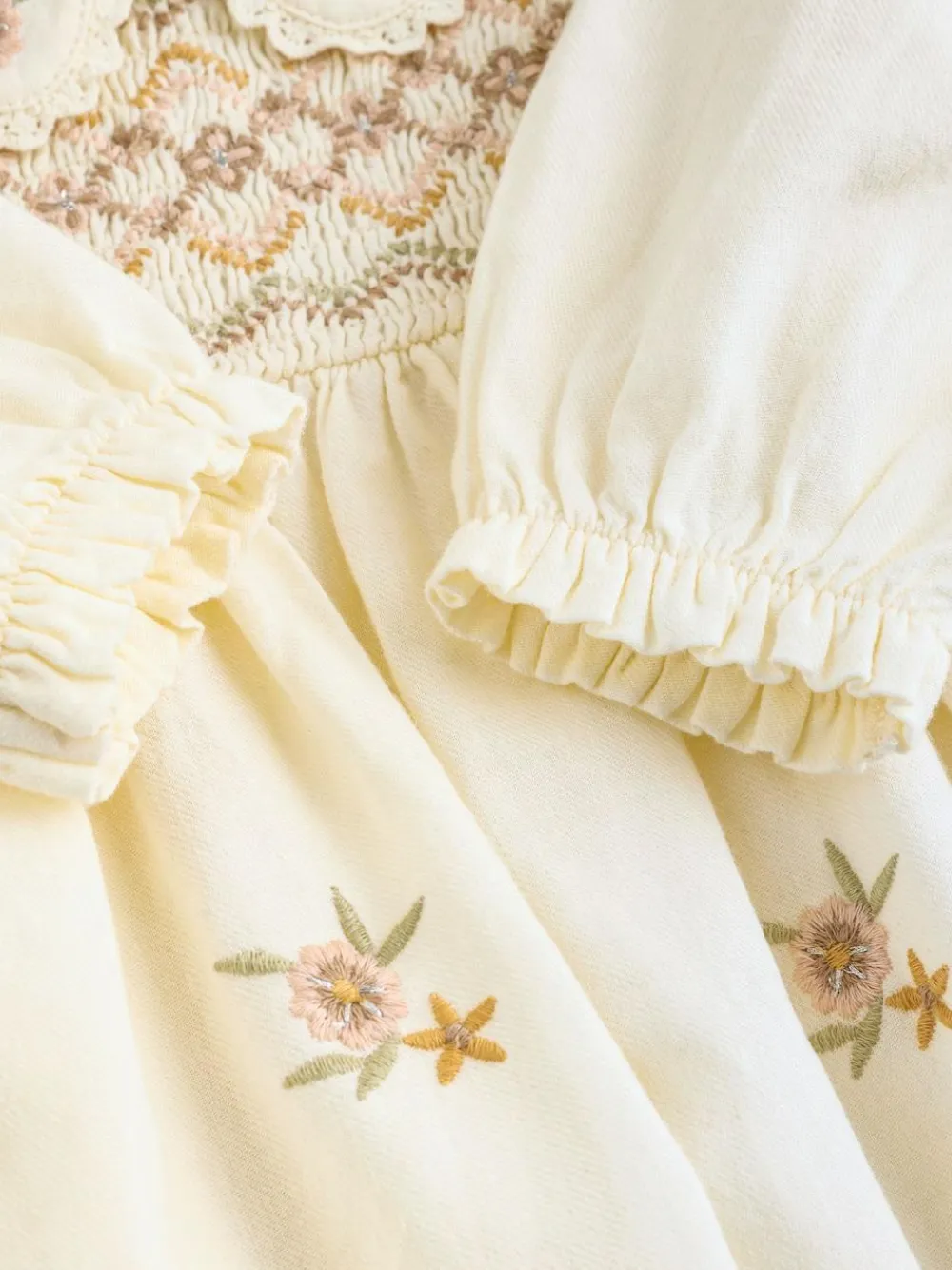 Online Next Cream Baby Embroidered Long Sleeve Dress and Knickers Set 2 Piece (0mths-2yrs)