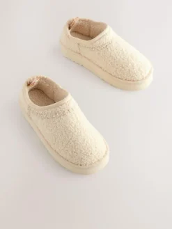 Hot Next Flatform Shoot Fleece Lined Slippers Cream Borg