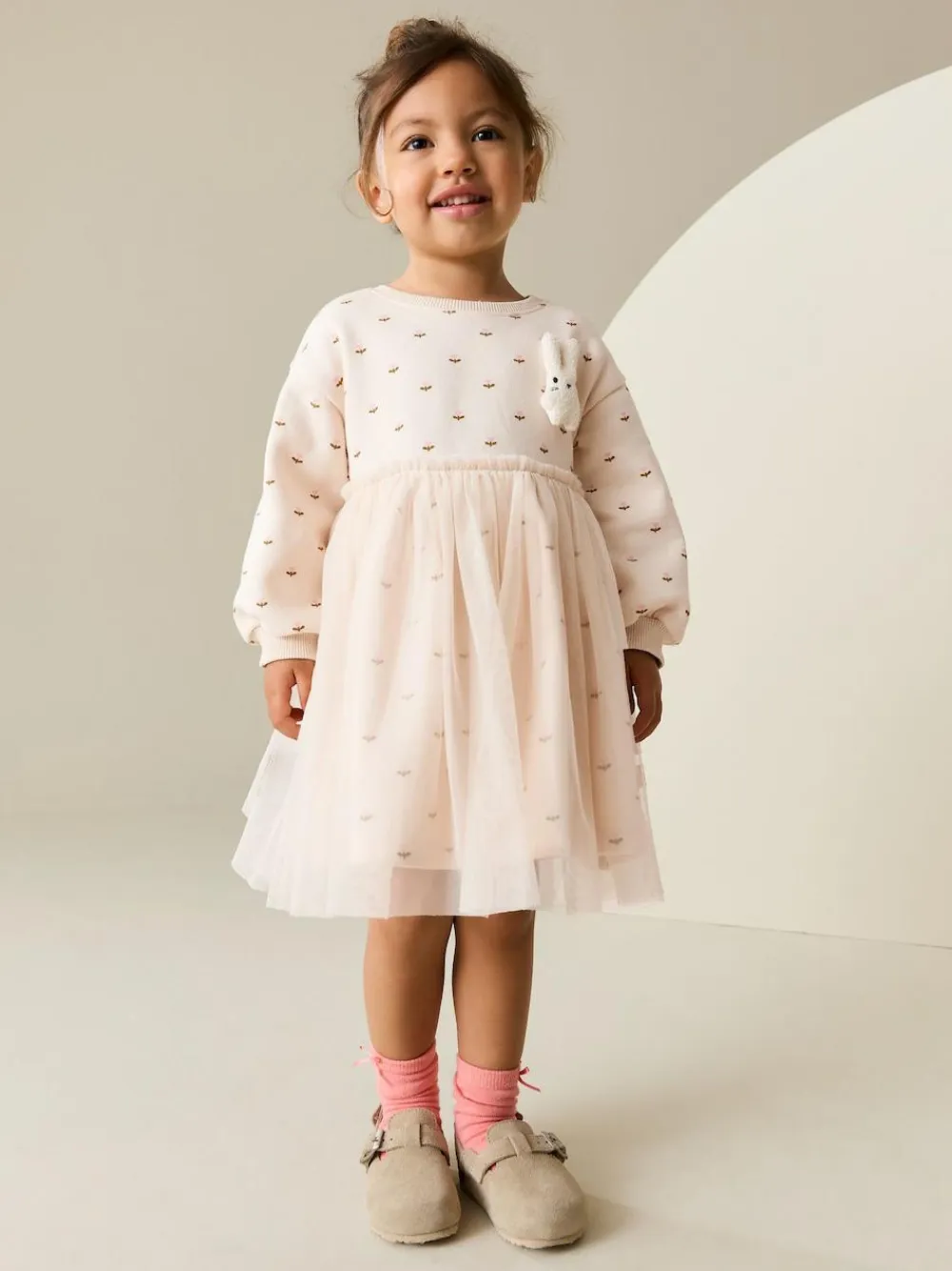 Next Cream Bunny Mesh Skirt Sweat Dress (3mths-7yrs)^ Baby Girls|Dresses