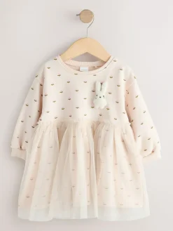 Next Cream Bunny Mesh Skirt Sweat Dress (3mths-7yrs)^ Baby Girls|Dresses