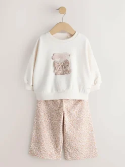 Next Cream Bunny Sweatshirt & Wide Leg Trousers Set (3mths-7yrs)^ Sets & Co-Ords|Sets & Co-Ords