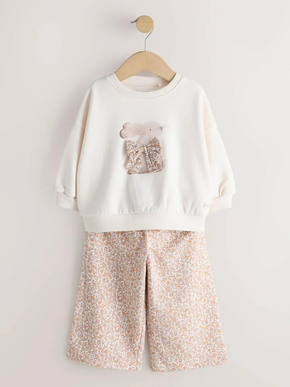 Next Cream Bunny Sweatshirt & Wide Leg Trousers Set (3mths-7yrs)^ Sets & Co-Ords|Sets & Co-Ords