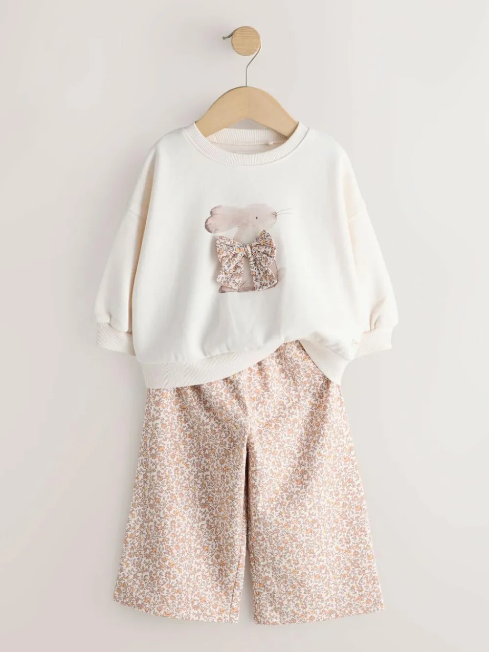 Next Cream Bunny Sweatshirt & Wide Leg Trousers Set (3mths-7yrs)^ Sets & Co-Ords|Sets & Co-Ords