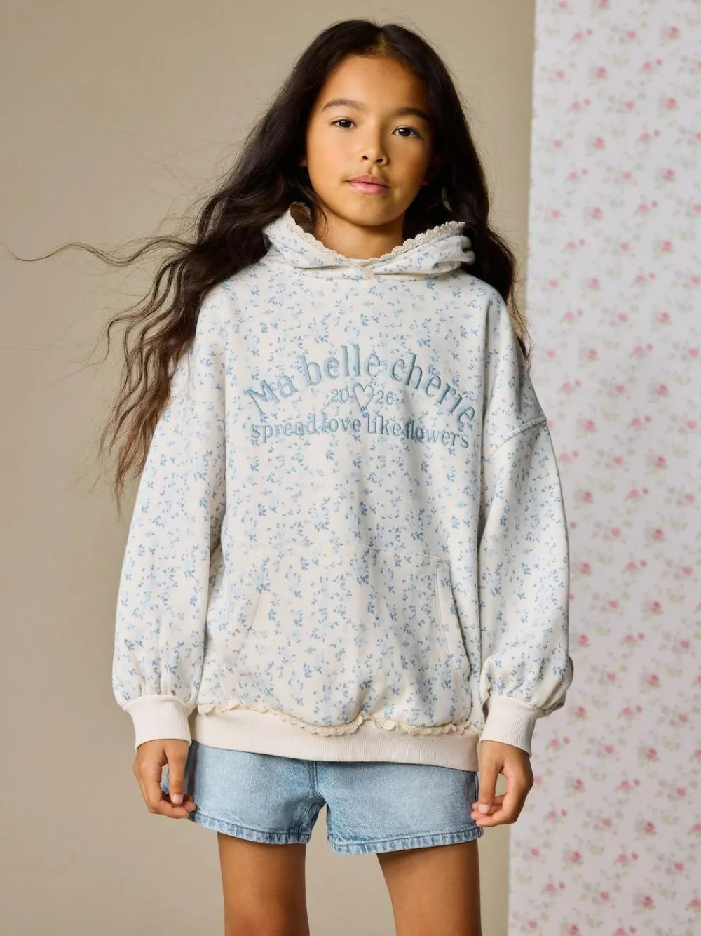 New Next Cream Ditsy Flower Hoodie (3-16yrs)