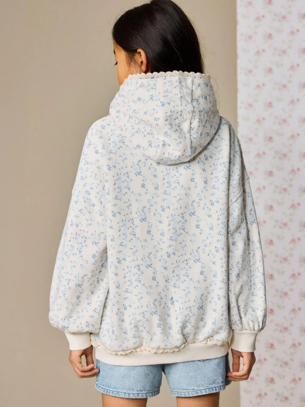 New Next Cream Ditsy Flower Hoodie (3-16yrs)