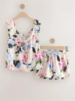 Best Next Cream Floral 100% Cotton Vest Short Set Pyjamas