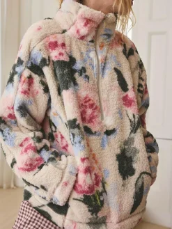 Sale Next Cream Floral Borg Half Zip Fleece