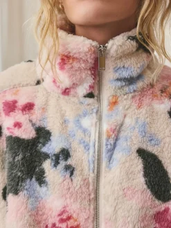 Sale Next Cream Floral Borg Half Zip Fleece