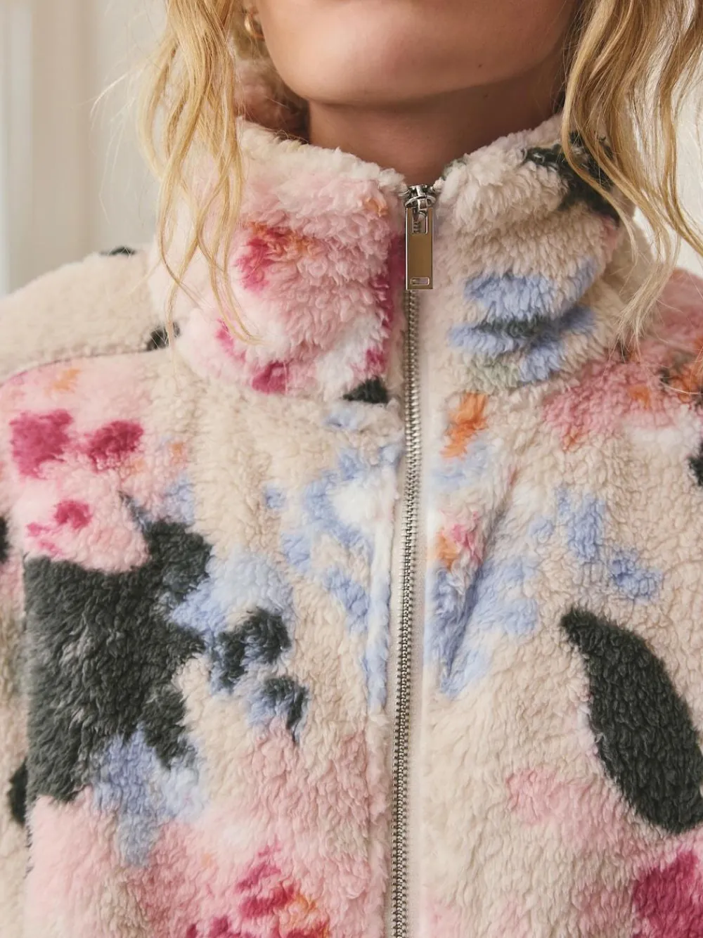 Sale Next Cream Floral Borg Half Zip Fleece