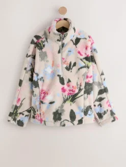 Sale Next Cream Floral Borg Half Zip Fleece
