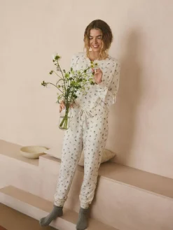 Next Cream Floral Cosy Waffle Long Sleeve Pyjamas^Women Pyjamas|All Night & Lounge