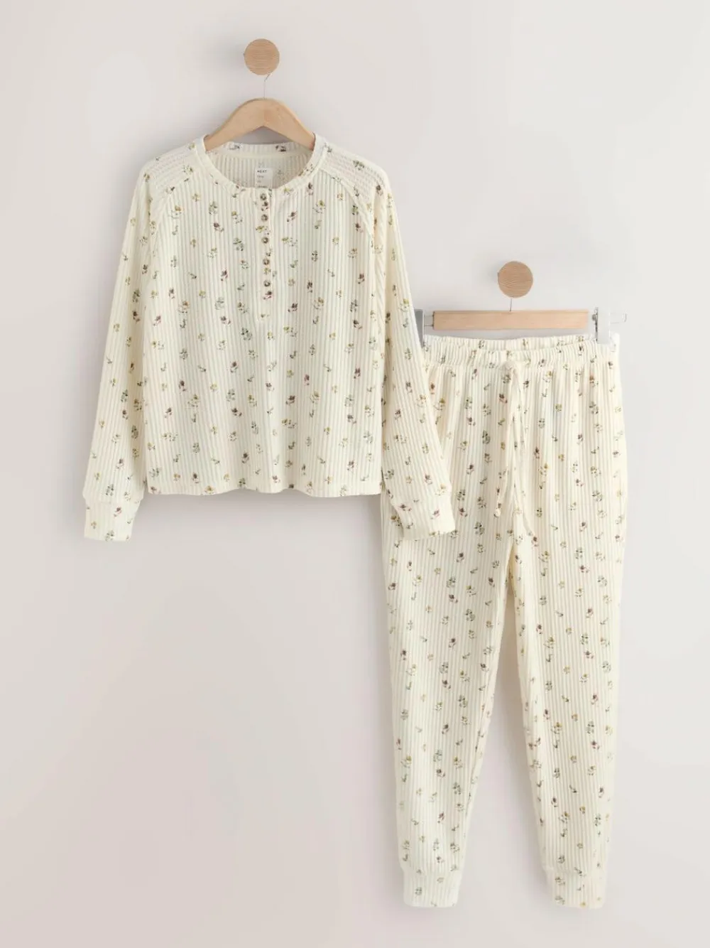 Next Cream Floral Cosy Waffle Long Sleeve Pyjamas^Women Pyjamas|All Night & Lounge