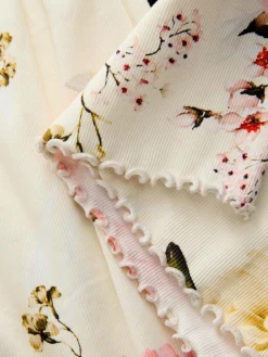 Best Next Cream Floral Long Sleeve Ribbed Dress (3mths-7yrs)