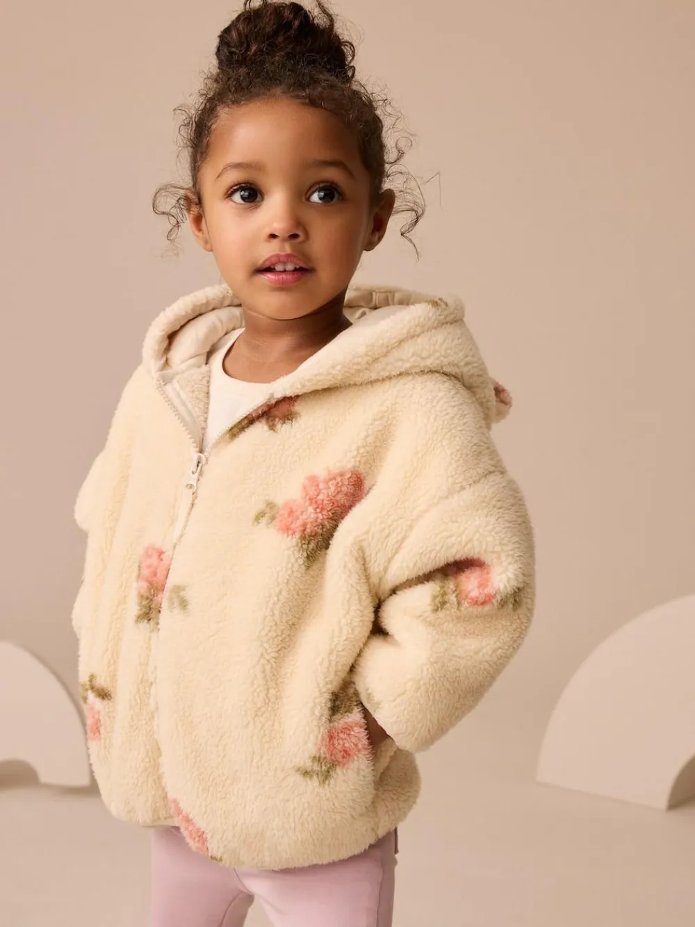 Best Next Zip Through Fleece (3mths-7yrs) Cream Floral Print