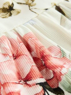 Sale Next Cream Floral Short Sleeve Rib Summer Dress (3mths-7yrs)