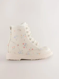 Best Next Standard Fit (F) Lace-Up Ankle Boots Cream Floral