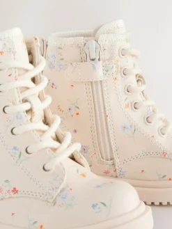 Best Next Standard Fit (F) Lace-Up Ankle Boots Cream Floral