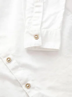 Hot Next Cream Grandad Collar Linen Mix Long Sleeve Shirt (3-16yrs)