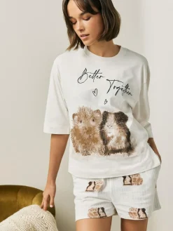 Next Cream Guinea Pig Short Pyjamas Set^Women Pyjamas|All Night & Lounge