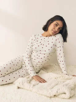 Best Next Thermal Base Layer Long Sleeved Top and Legging Set Cream Heart