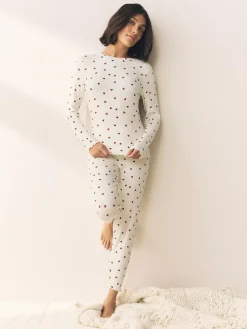 Best Next Thermal Base Layer Long Sleeved Top and Legging Set Cream Heart