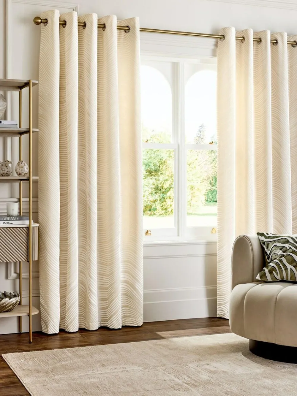 New Next Collection Luxe Heavyweight Velvet Swirl Eyelet Lined Curtains Cream Ivory