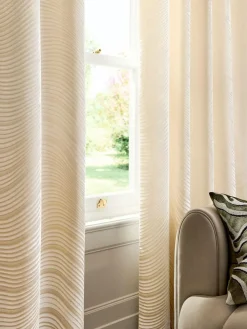 New Next Collection Luxe Heavyweight Velvet Swirl Eyelet Lined Curtains Cream Ivory