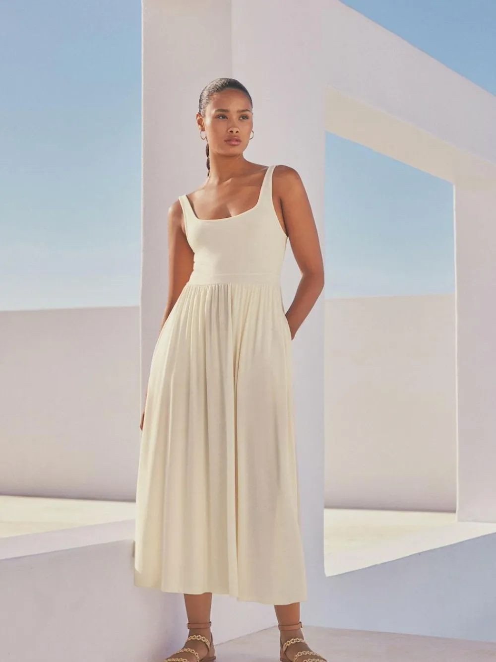 Hot Next Jersey Waisted Summer Dress Cream