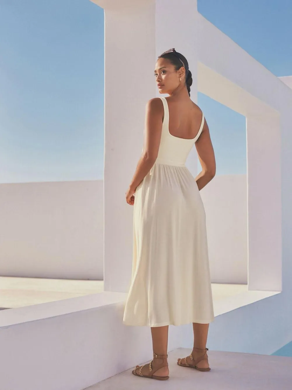 Hot Next Jersey Waisted Summer Dress Cream