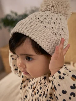 Outlet Next Cream Knitted Pom Waffle Baby Hat