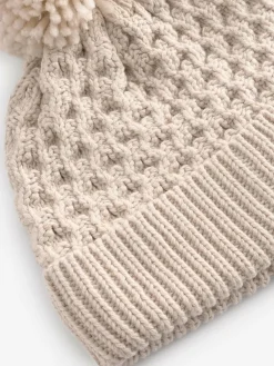 Outlet Next Cream Knitted Pom Waffle Baby Hat