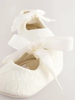 Next Cream Lace Baby Tie Front Occasion Shoes (0-24mths)^ Shoes|Boots