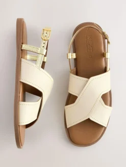 Discount Next Standard/Wide Fit Stitched Slingback Sandals Cream Leather