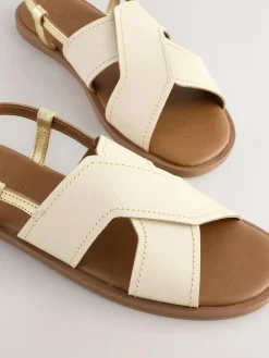 Discount Next Standard/Wide Fit Stitched Slingback Sandals Cream Leather