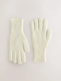 Next Rib Knit Gloves Cream
