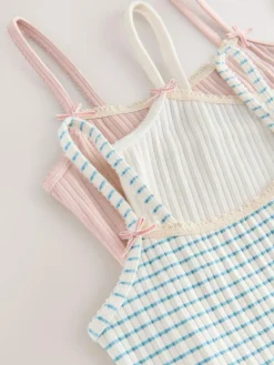 Hot Next Strappy Textured Cami Vests 3 Pack (1.5-16yrs) Cream