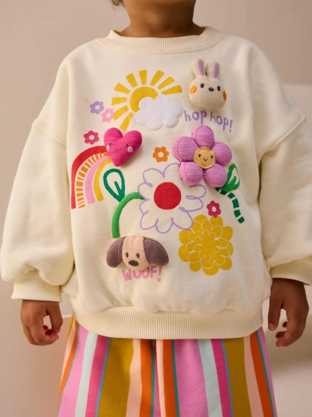 Next Cream Stripe Padded Characters Sweatshirt and Barrel Leg Joggers Set (3mths-7yrs)^ Baby Girls|Baby Winter Clothing