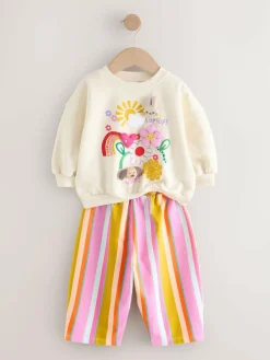 Next Cream Stripe Padded Characters Sweatshirt and Barrel Leg Joggers Set (3mths-7yrs)^ Baby Girls|Baby Winter Clothing
