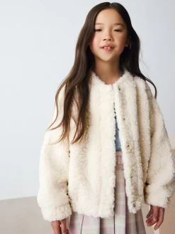 Next Cream Sunflower Borg Jacket (3-16yrs)^ Jackets & Coats|Snowsuits & Coats