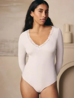 New Next Thermal Base Layer Lace Trim Bodysuit Cream