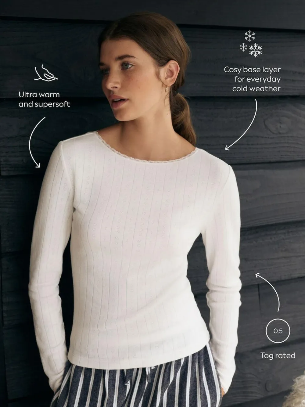 Online Next Thermal Maximum Warmth Cosy Pointelle Long Sleeved Top Cream