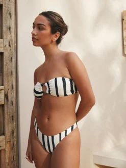 Next Cream/Black Stripe Brazilian High Leg Bikini Bottoms