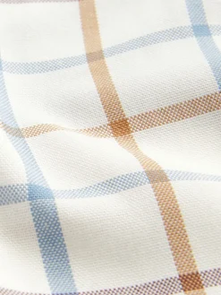 Next Cream/Blue Tattersall Check Easy Iron Button Down Short Sleeve Oxford Shirt^ Shirts