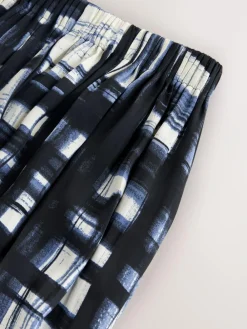 New Next Satin Pleated Maxi Skirt Cream/Navy Check