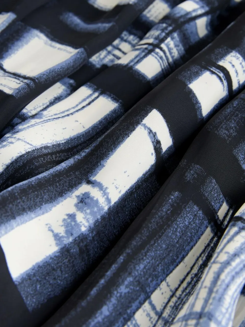 New Next Satin Pleated Maxi Skirt Cream/Navy Check