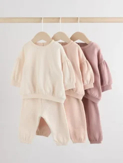 Next Baby Sweatshirt & Joggers 6 Piece Set (0mths-2yrs) Cream/Pink