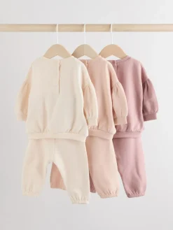 Next Baby Sweatshirt & Joggers 6 Piece Set (0mths-2yrs) Cream/Pink
